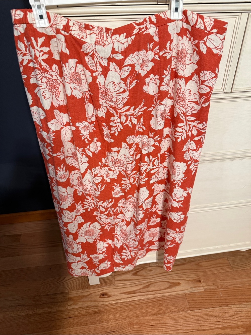 Old Navy Orange and White Floral Midi Skirt